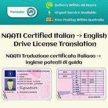 Load image into Gallery viewer, NAATI Certified Italian → English Drive License Translation